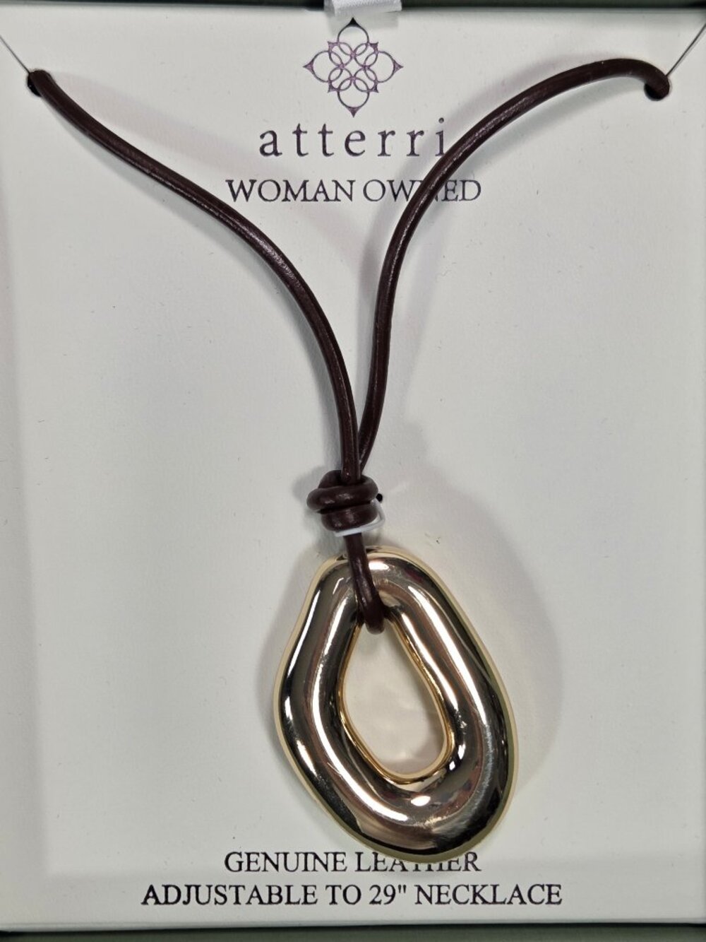 Atterri Gold Sculptural Pendant Drop Pendant Adjustable Leather Necklace NIB